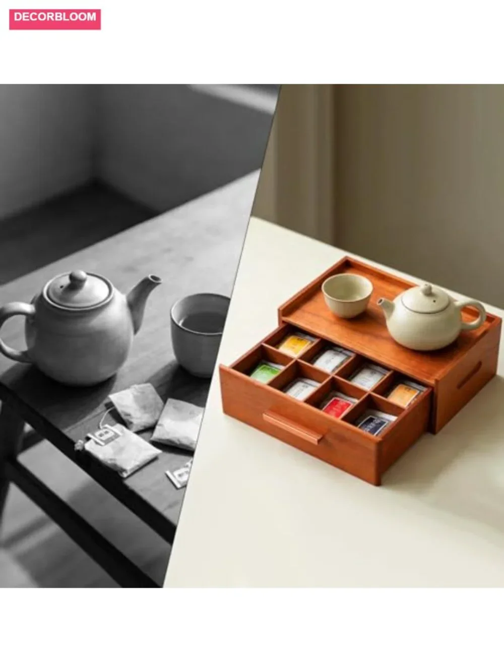 Acacia Wooden Tea Bag Organizer Storage Box with Drawers